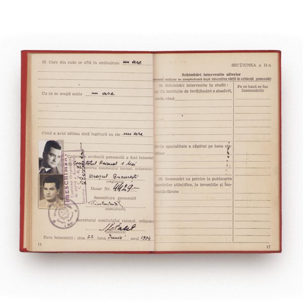 Paul Niculescu-Mizil, carnet de membru P.M.R. + fișa de control a carnetului de partid, 1954