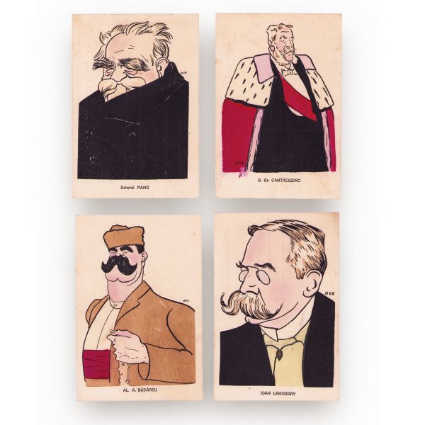Oameni politici din România, 7 cărți poștale caricaturale, ilustrator Iosif Iser