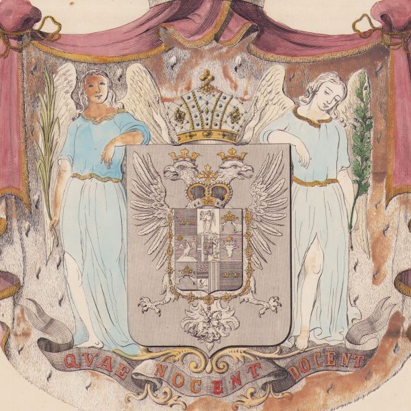 Familia Cantacuzino, cinci blazoane desenate și colorate manual