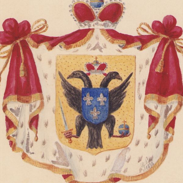 Familia Cantacuzino, cinci blazoane desenate și colorate manual