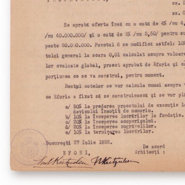 G. M. Cantacuzino și Duiliu Marcu, convenție privind construirea unui palat pentru Fundația Kretzulescu, 1935