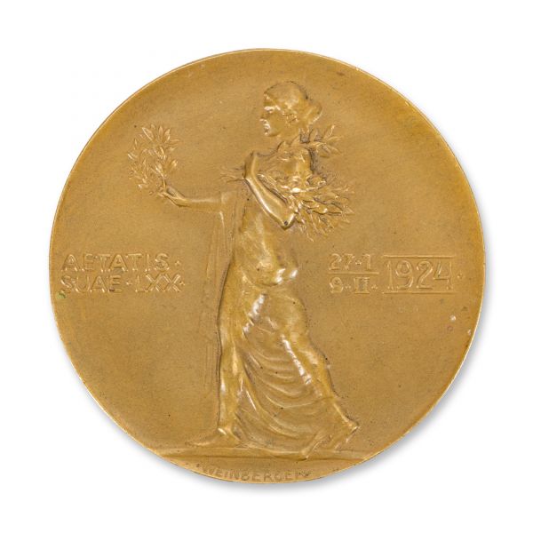 Omagiu lui Alexandru Marghiloman la 70 ani, medalie din bronz, gravor A. Weinberger, 1924
