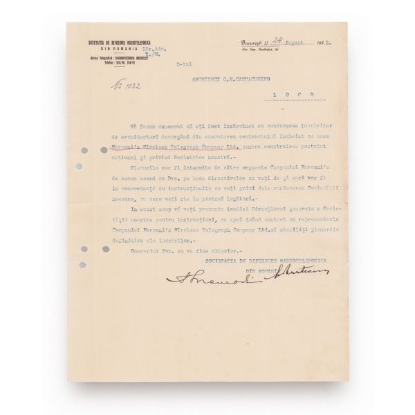 G. M. Cantacuzino, proces verbal + înștiințare + memorandum cu Societatea de Difuziune Radiotelegrafică din România, 1933