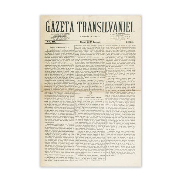 Publicația „Gazeta Transilvaniei”, nr. 19, 15/27 februarie 1884