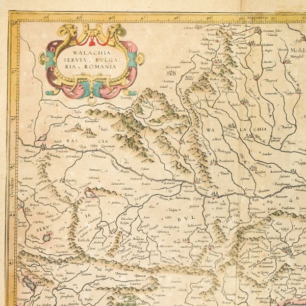Walachia, Servia, Bvlgaria, Romania, hartă de Gerardus Mercator, Amsterdam, 1606