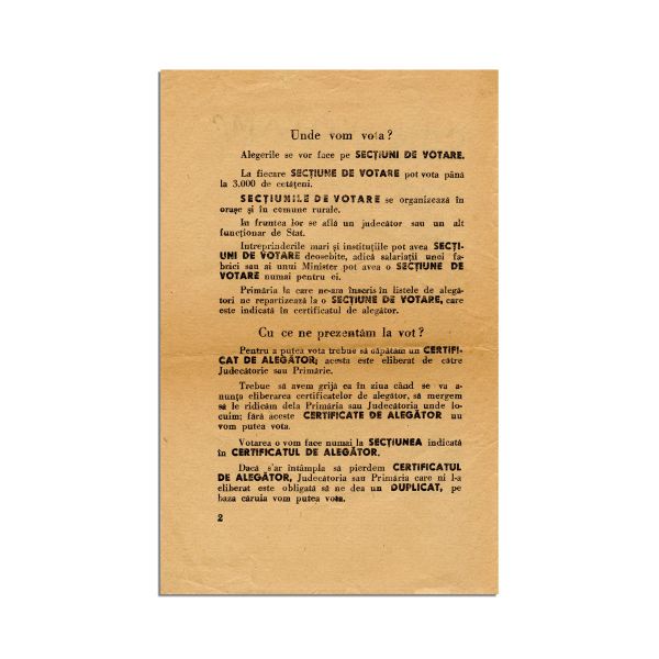 Două pliante electorale, Lista Nr. 1 cu semnul „Soarele”, 1946