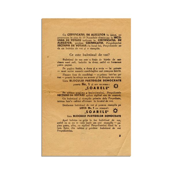 Două pliante electorale, Lista Nr. 1 cu semnul „Soarele”, 1946