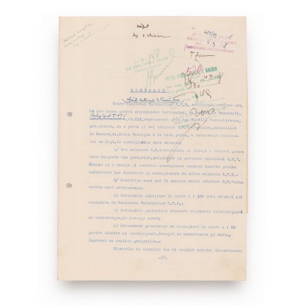 G. M. Cantacuzino, contract + scrisoare pentru Oficiul Național al Turismului, 1938