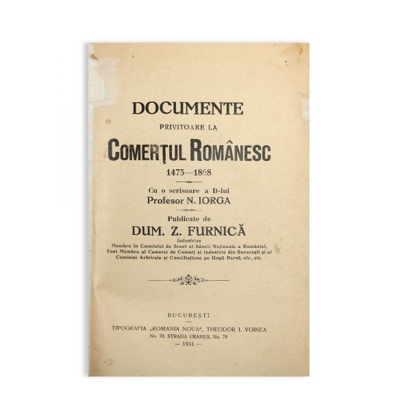 Documente privitoare la Comerțul Românesc, cu dedicația lui Dum. Z. Furnică