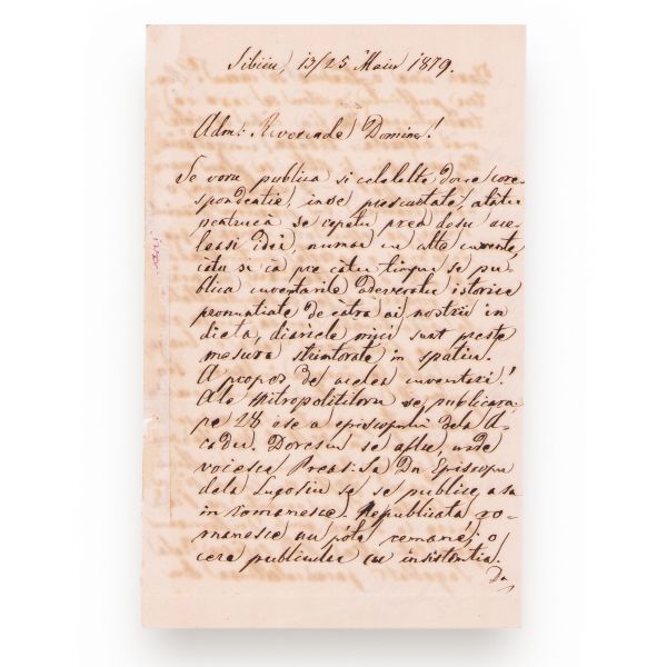 George Barițiu, scrisoare olografă, 13/25 mai 1879