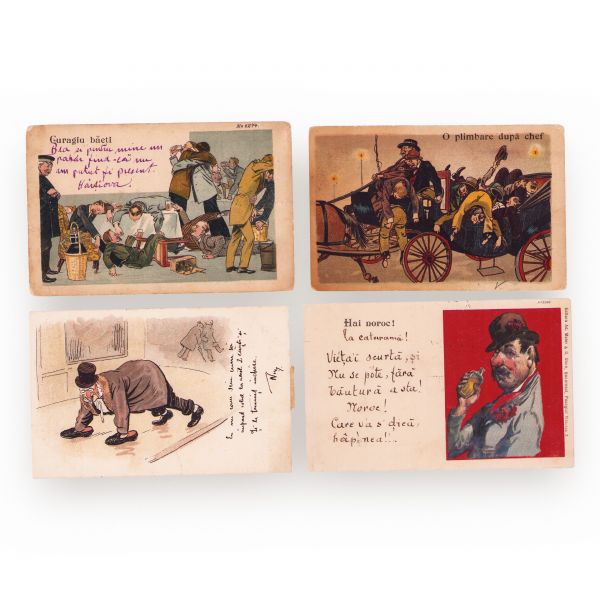 Scene umoristice cu tematica beției, 14 cărți poștale ilustrate