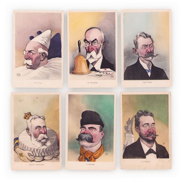 Portrete caricaturale, 20 cărți poștale ilustrate, ilustrator Nicolae Petrescu-Găină