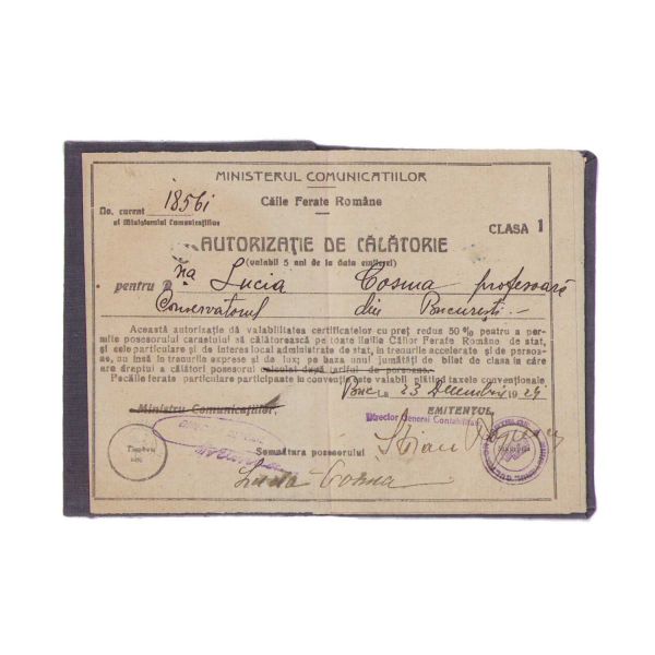 Lucia Cosma, carnet de identitate CFR, 1924 - 1927 