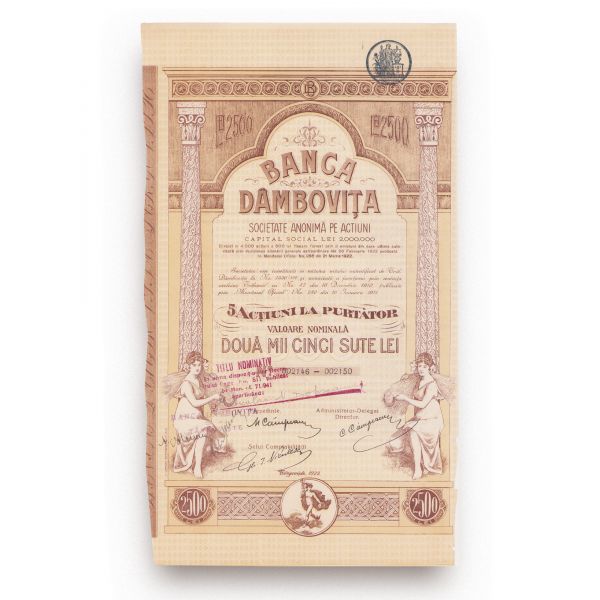 Colecție de 4 acțiuni: „Banca Centrală” Cluj, „Economia din Focșani”, „Banca Dâmbovița”, „Banca Populară din Pitești”, 1920-1942