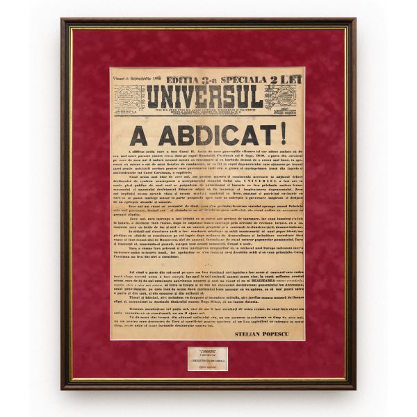 Publicația „Universul”, 6 septembrie 1940 - Abdicarea regelui Carol al II-lea
