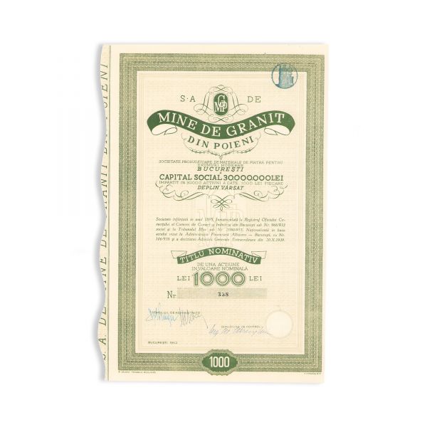 „Les Tramways de Galatz”, „Minerva Oil Company”, „Mine de Granit din Poieni”, două titluri și o acțiune de dividende