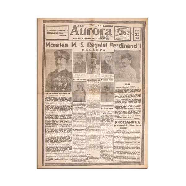 Publicația „Aurora”, 22 iulie 1927- decesul regelui Ferdinand I