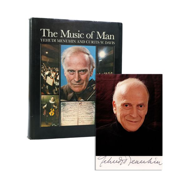 Yehudi Menuhin, fotografie semnată olograf + volum cu dedicație