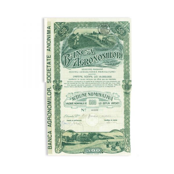 „Banca Agronomilor”, acțiune nominativă în valoare de 500 lei