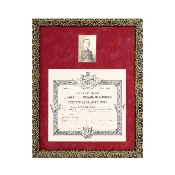 Căpitan Gh. Magherescu, fotografie de epocă + certificat de absolvire, 1937