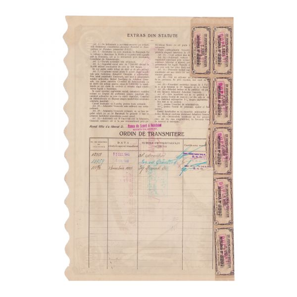 Societatea Anonimă Română de Navigație pe Dunăre, acțiune nominativă de 500 lei, 1914