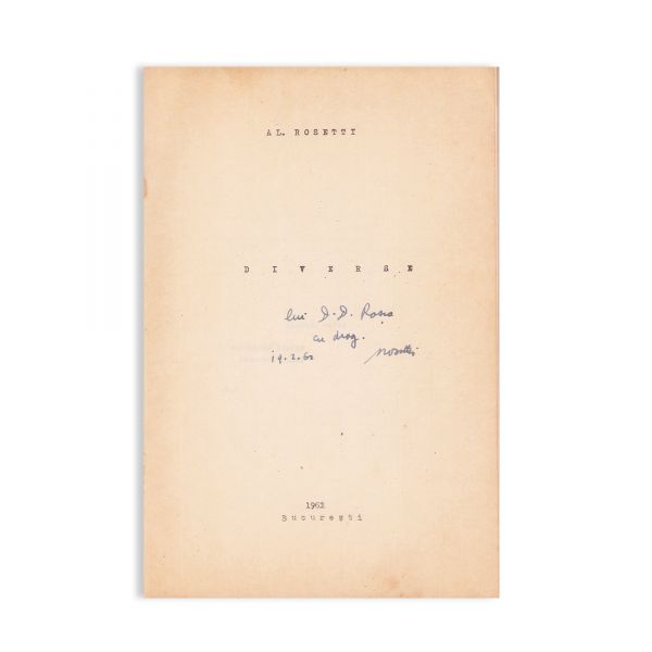 Al. Rosetti, Diverse, 1962, cu dedicație pentru D. D. Roșca