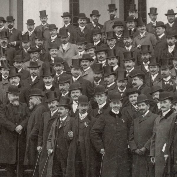 Anghel Saligny, Elie Radu și C.I. Istrati la Palatul Artelor, fotografie de mari dimensiuni, cca. 1906-1910 