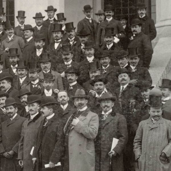 Anghel Saligny, Elie Radu și C.I. Istrati la Palatul Artelor, fotografie de mari dimensiuni, cca. 1906-1910 