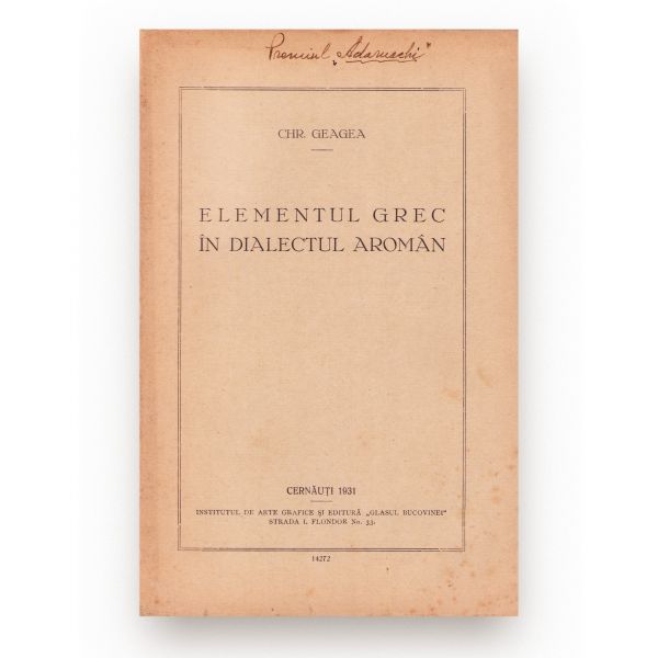Chr. Geagea, Elementul grec în dialectul aromân, 1931