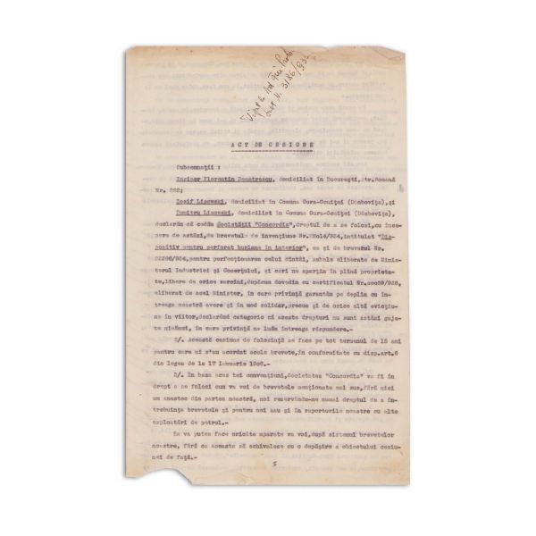 Două brevete referitoare la inventarea dispozitivului pentru perforarea burlanelor din interior, 1933-1934