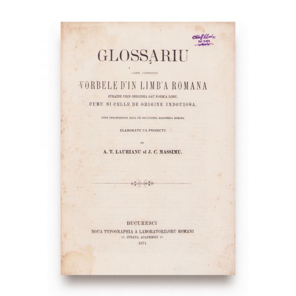 A. T. Laurian, I. C. Massimu, Glossariu, 1871 