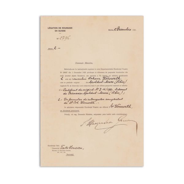 Johann Wonnerth, interogator și două cereri pentru eliberarea pașaportului adresate ministrului Take Ionescu