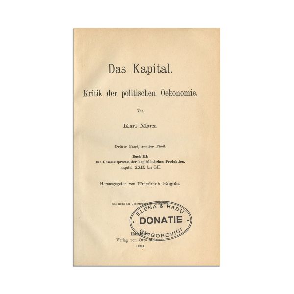 Karl Marx, Critica capitală a economiei politice, 1890-1894, volumul III prima ediție