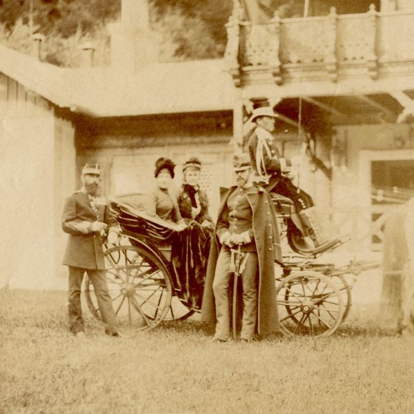 Franz Duschek, regele Carol I și regina Elisabeta la castelul Foișor, 1884
