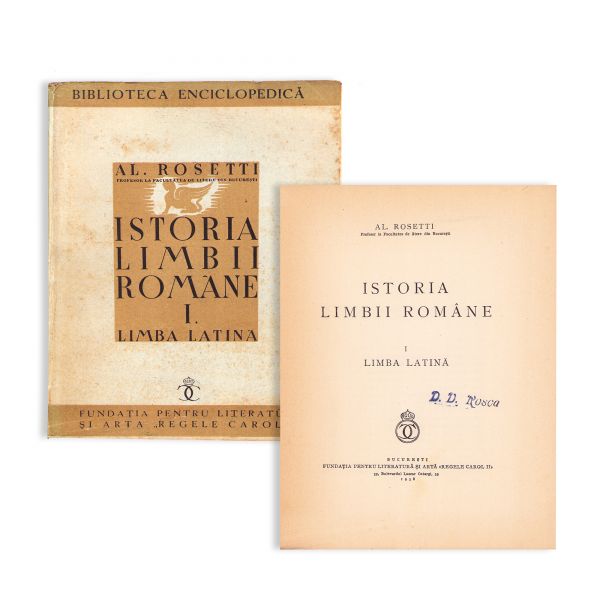 Al. Rosetti, Istoria limbii române, 1938, cu dedicație pentru D. D. Roșca