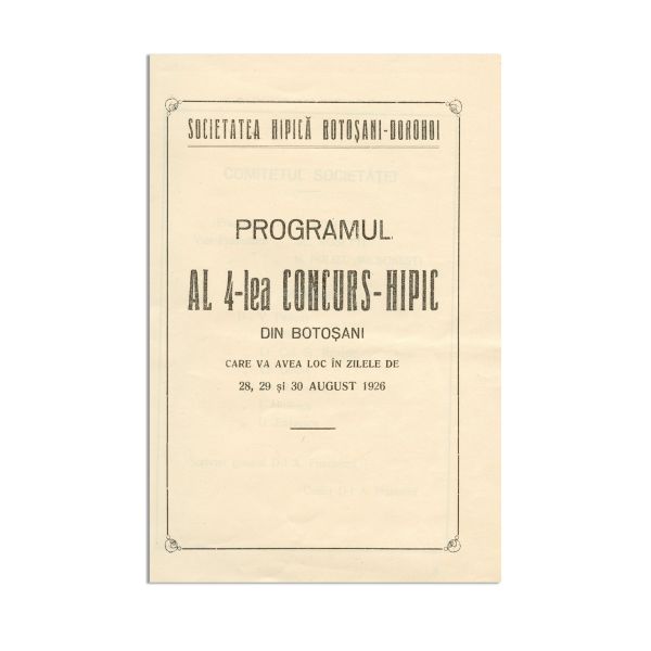 Societatea hipică Botoșani-Dorohoi, program, 1926