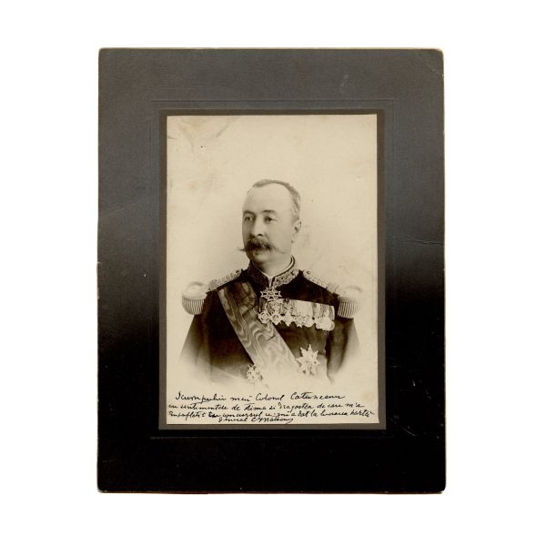 Generalul Constantin I. Brătianu, fotografie de epocă, cu dedicație pentru colonelul Catuneanu