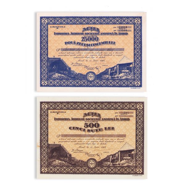 „Industria Aurului”, două acțiuni în valoare de 500 și 25000 lei