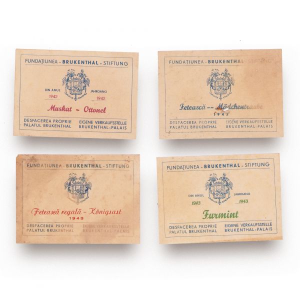 Fundațiunea Brukenthal, patru etichete pentru muscat-ottonel, fetească regală și furmint, 1942 - 1943