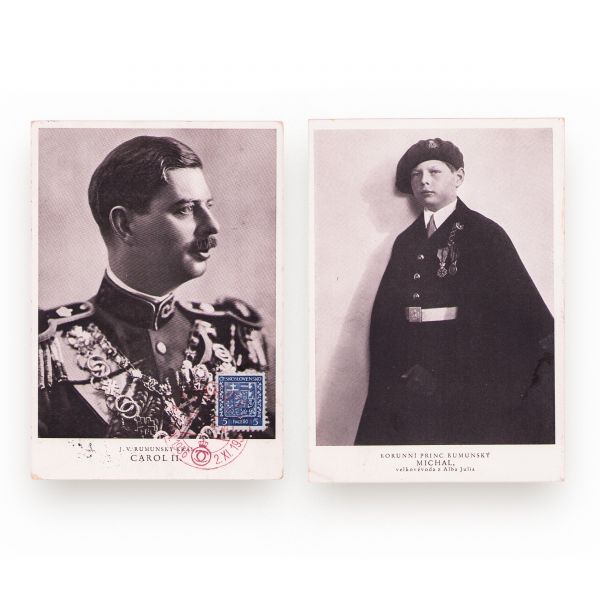 Regele Carol al II-lea și Marele Voievod de Alba-Iulia, Mihai, două cărți poștale fotografice