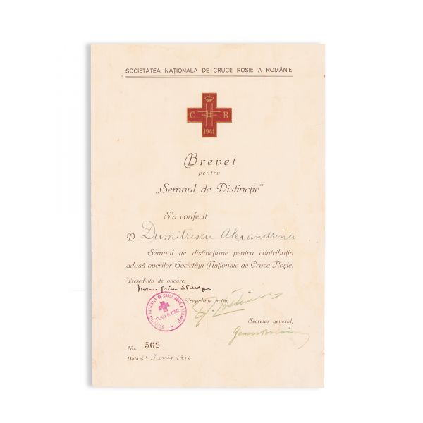 Dumitrescu Alexandrina, brevet al Societății Naționale de Cruce Roșie, 1942