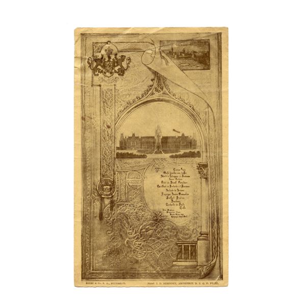 Meniul evenimentului de deschidere al Palatului Culturii din Iași, 1925