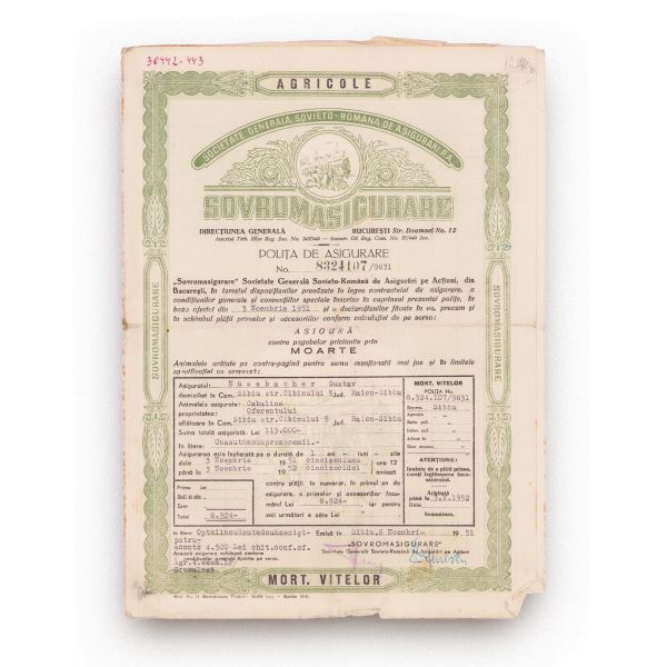 Sovromasigurare, două polițe de asigurare, 1951-1954