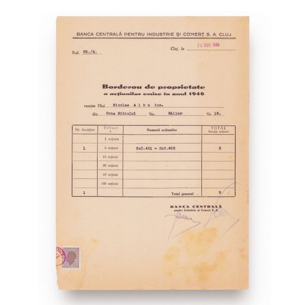 Banca Centrala Cluj, 3 titluri în valoare de 5000 lei, 1943-1946