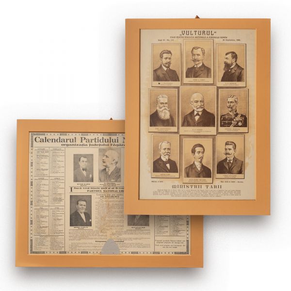 Membrii Partidului Național Liberal, calendar, 1938 + filă din publicația „Vulturul”, 1908