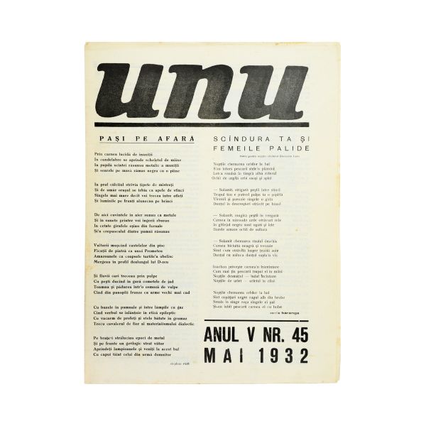 Publicația „UNU”, anul V, nr. 45, mai 1932, debutul lui Miron Radu Paraschivescu