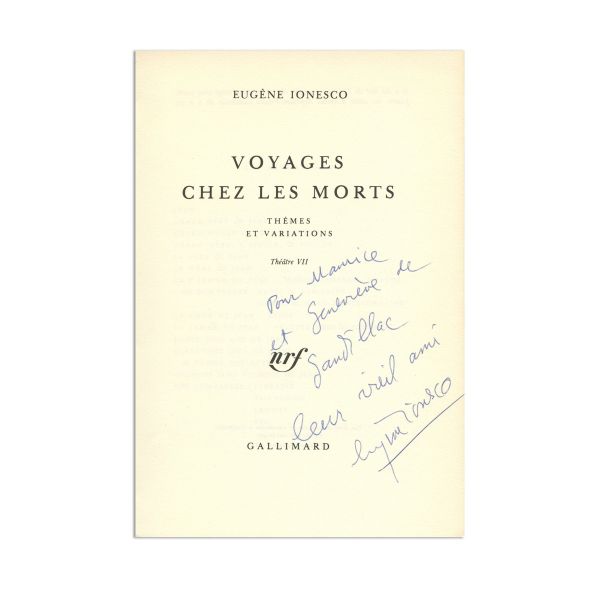 Eugène Ionesco, Voyages chez les morts, 1981, cu dedicație pentru Maurice și Geneviève de Gandillac