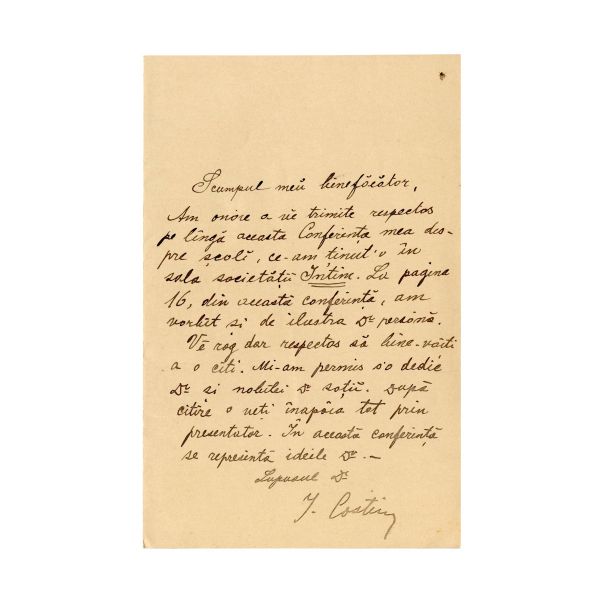 Ion Costin, trei scrisori, o carte de vizită și o chitanță pentru Ioan C. Petrescu 