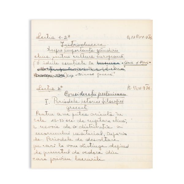 D. D. Roșca, curs de Istoria Filosofiei Elene, caiet-manuscris, 1936-1937