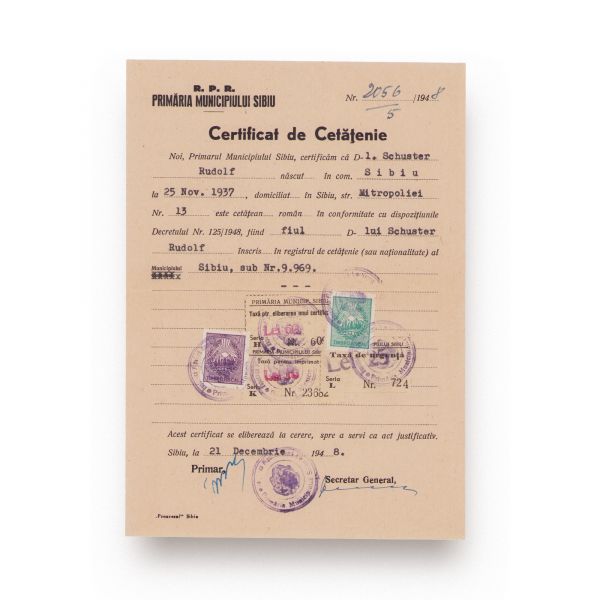 Două certificate de cetățenie emise de Primăria Municipiului Sibiu, 1934-1948